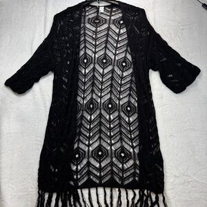 Divided H&M Cardigan Womens Size XS Black Open Knit Crochet Goth Boho